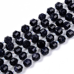 Synthetische blauen goldstone Perlen Stränge, Runde, facettiert, 7~8x8 mm, Bohrung: 1.2 mm, ca. 38~40 Stk. / Strang, 14.56~14.96 Zoll (37~38 cm)