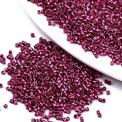 11/0 grado a cuentas de semillas de vidrio, cilindro, tamaño de grano de semilla uniforme, colores metálicos, rojo violeta medio, 1.5x1mm, agujero: 0.5 mm, aproximamente 20000 unidades / bolsa