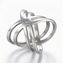 304 палец кольца из нержавеющей стали, широкая полоса кольца, крест-накрест кольцо, двойного кольца, х кольца, полый, цвет нержавеющей стали, 19 мм