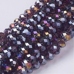 Electroplate Glass Beads Strands, AB Color Plated, Faceted Rondelle, Purple, 8x6mm, about 68~70pcs/strand
