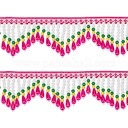 Rubans de polyester de style ethnique chgcraft 1m, avec pompon de perles en plastique colorées, rideau de décoration, accessoires de costumes, magenta, 2-7/8 pouce (74 mm), environ 1.09 yards (1 m)/boîte