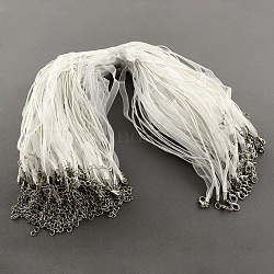 Многожильных ожерелье шнура для изготовления ювелирных изделий, с 3 петлями вощеный шнур, лентой из органзы, цинкового сплава омаров коготь застежки и металлические цепи, белые, 17.7 дюйм