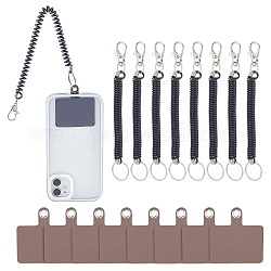 CHGCRAFT 8Pcs Plastic Spiral Retractable Spring Coil Keychain, with 8Pcs Rectangle PVC Plastic Cell Phone Lanyard Tether, Black, 5.8~16.2x5.5x0.07~1cm, 8pcs/style