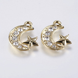 CCB Plastic Pendants, with Rhinestone, Moon with Star, Light Gold, 19x16.5x2.5mm, Hole: 2mm