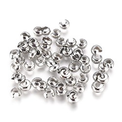 Couvre de perles à écraser en laiton , platine, 4x3.5x2.5mm, trou: 1 mm, environ 100 PCs / sachet 