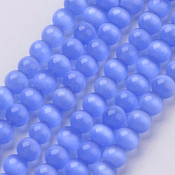 Perles d'oeil de chat, ronde, bleu royal, 12mm, Trou: 1.5mm, Environ 32 pcs/chapelet, 14.5 pouce