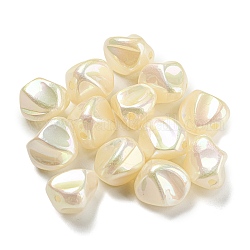 Spritzlackierte ABS-Kunststoffperlen, Nachahmung Perlen, Nuggest, gefärbt, ab Farbe plattiert, beige, 15x13~15x12~13 mm, Bohrung: 2 mm