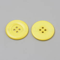 Boutons acryliques avec 4 trou, plat rond, jaune, 34x3mm, Trou: 3mm