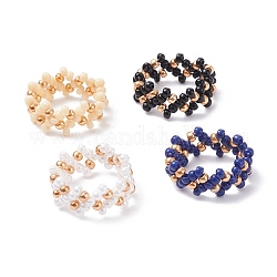 4Pcs 4 Colors Glass Seed Beads Braided Finger Rings Set for Women, Black, US Size 8 1/2(18.5mm)