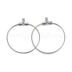 304 Stainless Steel Pendants, Hoop Earring Findings, Ring, Stainless Steel Color, 34x31x1.5mm, 21 Gauge, Hole: 1mm, Inner Size: 29x30mm, Pin: 0.7mm