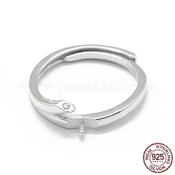 Componenti regolabili per anello da dito in argento sterling placcato rodio, per mezzo forato perle, con zirconi, chiaro, platino, formato 925, 6mm, ago :16mm