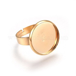 Verstellbare 201 Fingerring-Komponenten aus Edelstahl, Pad-Ring Basis Zubehör, Flachrund, golden, Größe 7, 17~17.5 mm, Fach: 16 mm