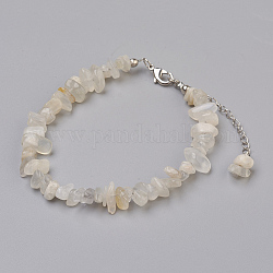 Bracelets de cheville en perles de pierre de lune blanche naturelle, avec des perles en verre de graine, avec accessoires en laiton et en acier inoxydable, 8-1/2 pouce (21.5 cm)