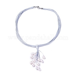 Collane di lariat con cordino cerato, con catenacci magnetici di perle e ottone, grigio chiaro, 19.3 pollice ~ 19.7 pollici (49~50 cm)