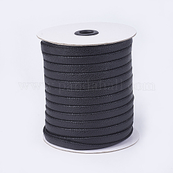 Плоские имитационные кожаные шнуры, чёрные, 10x2 мм, Около 50 м / рулон (54.68 ярда / рулон)