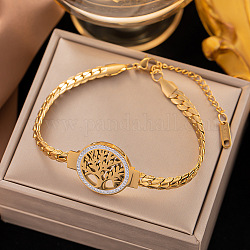 Bracelets à maillons arbre de vie en strass avec chaînes gourmettes, bracelet en acier titane, or, 6-1/4 pouce (16 cm)