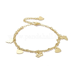 304 bracelets multi-rangs doubles chaînes en acier inoxydable, coeur & couronne & carte 201 bracelet à breloques en acier inoxydable pour femme, or, 7-1/4 pouce (18.5 cm)