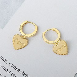 925 créoles pendantes coeur en argent sterling avec mot love pour femme, or