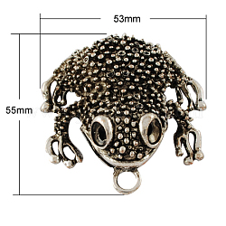 Tibetan Style Big Pendants, Lead Free, Frog, Hollow, Antique Silver, 55x53x16mm, Hole: 5mm
