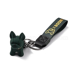 Porte-clés fermoirs en similicuir, avec pendentifs en résine et accessoires en alliage de zinc, chien, gunmetal, vert foncé, 18.3 cm