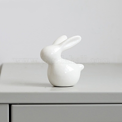 Figurine di coniglio in ceramica a tema pasquale, per la decorazione del desktop dell'home office, bianco, 65x73mm