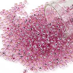 Toho perles de rocaille rondes, Perles de rocaille japonais, (2212) rose bébé doublé argent, 8/0, 3mm, Trou: 1mm, environ 1110 pcs/50 g