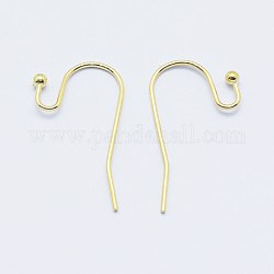Долговечные латунные крючки для серьги, провод уха, без никеля , реальный 18k позолоченный, 21x2 мм, 19 датчик, штифты : 0.9 мм