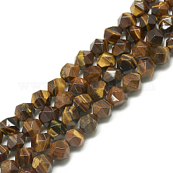 Natural Tiger Eye Beads Strands, Faceted, Round, 6~6.5x5.5~6x5.5~6mm, Hole: 1mm, about 58~ 61pcs/13.3~13.8 inch