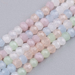 Sfaccettate perle di vetro fili, rondelle, stile di giada imitazione, colore misto, 2~2.5x1.5~2mm, Foro: 0.6 mm, circa 187pcs/filo, 12.91 pollice (32.8 cm)
