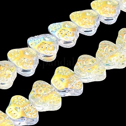 Transparentes perles de verre de galvanoplastie brins, arc-en-ciel plaqué, tête crâne, clair ab, 13x10x6mm, Trou: 1mm, Environ 65 pcs/chapelet, 25.59'' (65 cm)