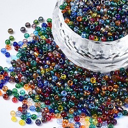 Runde Glasperlen, transparenten Farben Regenbogen, Rundloch, Farbig, 2~2.5x1.5~2 mm, Bohrung: 0.8 mm, ungefähr 450g / Pfund