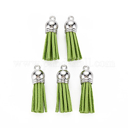 Faux Suede Tassel Pendant Decorations, with CCB Plastic Cord Ends, Yellow Green, Platinum, 33~35x10mm, Hole: 2.5mm