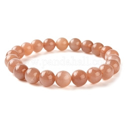 Natürliches Sonnenstein-Stretcharmband mit runden Perlen für Männer und Frauen, Perle: 8 mm, 2-1/8 Zoll (5.3 cm)