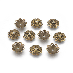 Tibetan Style Bead Caps, Cadmium Free & Nickel Free & Lead Free, Flower, Antique Bronze, 12x12x4mm, Hole: 1.5mm