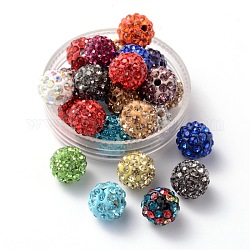 Polymer Clay Rhinestone Beads, Grade A, Round, PP15, Mixed Color, 10mm, Hole: 1.8~2mm, 6 Rows Rhinestone, PP15(2.1~2.2mm)