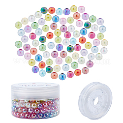 Sunnyclue 200pcs 20 couleurs perles acryliques transparentes, avec 1 rouleau de fil élastique solide et extensible, pour les kits de fabrication d'étirements sur le thème de la journée des enfants, couleur mixte, 8x7mm, Trou: 2mm