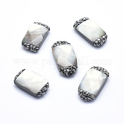 Natural Seashell Beads, with Polymer Clay Rhinestone, Faceted, Rectangle, Gray, 15~22x10x4.5~5mm, Hole: 1mm