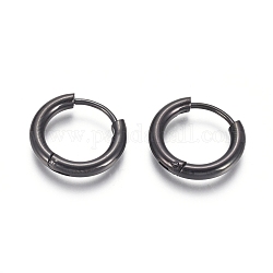 304 Stainless Steel Huggie Hoop Earrings, Hypoallergenic Earrings, with 316 Surgical Stainless Steel Pin, Electrophoresis Black, 10 Gauge, 16x2.5mm, Pin: 1mm, Inner Diameter: 10mm