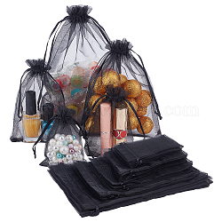 Pandahall Elite, 100 шт., 20 стильных мешочка из органзы, мешочки для хранения ювелирных изделий, свадебная вечеринка, сетка, подарок на шнурке, чёрные, 9~23x7~17 см, 20шт / стиль