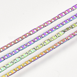 Messing-Mariner-Gliederketten, mit Spule, gelötet, Regenbogen-Farb, 4.5x1.7x0.3 mm, ca. 20 Yards / Rolle
