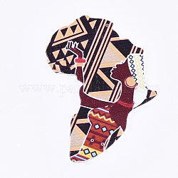 Sprühlackiertes Holz große Anhänger, gedruckt, Afrika Karte, Farbig, 76x63.5x2.5 mm, Bohrung: 1.5 mm