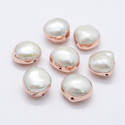 Perle coltivate d'acqua dolce perla naturale, patata, placcato oro rosa, 10~12x10~13x6~9mm, Foro: 0.5 mm