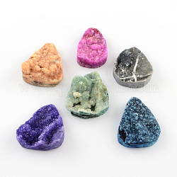 Dyed Natural Druzy Agate Beads, Half Drilled Beads, Teardrop, Mixed Color, 41~48x27~35x5~17mm, Half Hole: 1.5~2mm