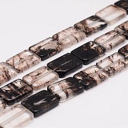 Brins de billes de quartz rutiles noirs synthetiques, rectangle, noir, 18x13x3.5mm, Trou: 1mm, Environ 22 pcs/chapelet, 15.7 pouce