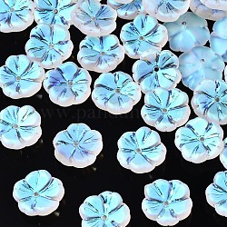 Perles en verre transparentes mat, de couleur plaquée ab , fleur, clair ab, 15x15x6mm, Trou: 1.2mm
