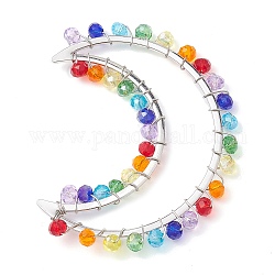 Grandi pendenti con perline di vetro colorato, con accessori in ottone, ciondoli a mezzaluna, platino, 57x43x4mm