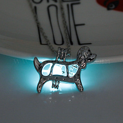 Halskette mit Hundekäfig-Anhänger aus Legierung mit synthetischem Leuchtstein, Glow in the Dark Schmuck für Frauen, Zyan, 17.72 Zoll (45 cm)