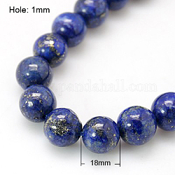 Natural Lapis Lazuli Beads Strands, Dyed, Round, Blue, 18mm, Hole: 1mm, about 11pcs/strand, 7.6 inch