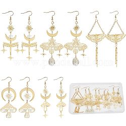 SUNNYCLUE 5 Pairs 5 Style Star & Moon Tarot Theme Alloy Dangle Earrings for Women, Golden, 82~133x21~45mm, Pin: 0.8mm, 1pair/style