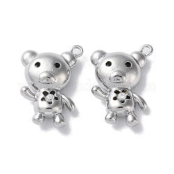 Glass Charms, with Brass Findings, Bear Charm, Real Platinum Plated, 14.5x10.5x4mm, Hole: 1.2mm